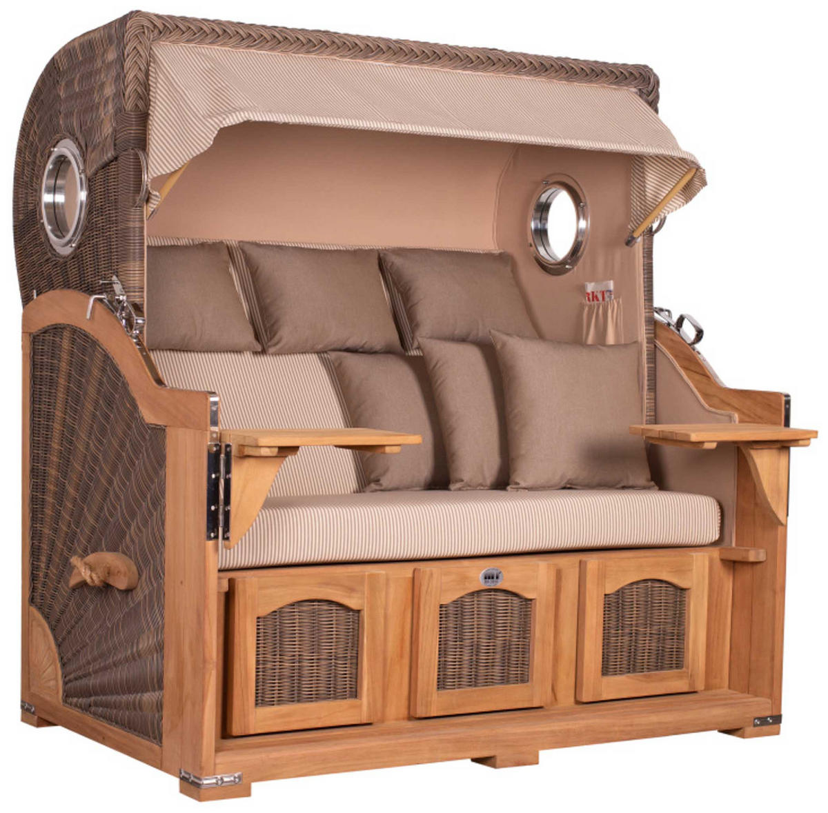 STRANDKORB XXL Düne Grande Teak PE Grey - Beige/Braun, Metall (170/170/95cm) - Mr. Deko