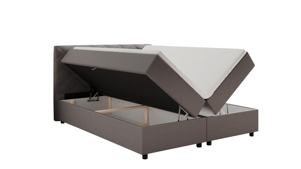 BOXBETT Diamaro 160x200 cm mit Bettkasten und Topper - Dunkelgrau - Grau, Holz (160/200cm) - Panda Möbel