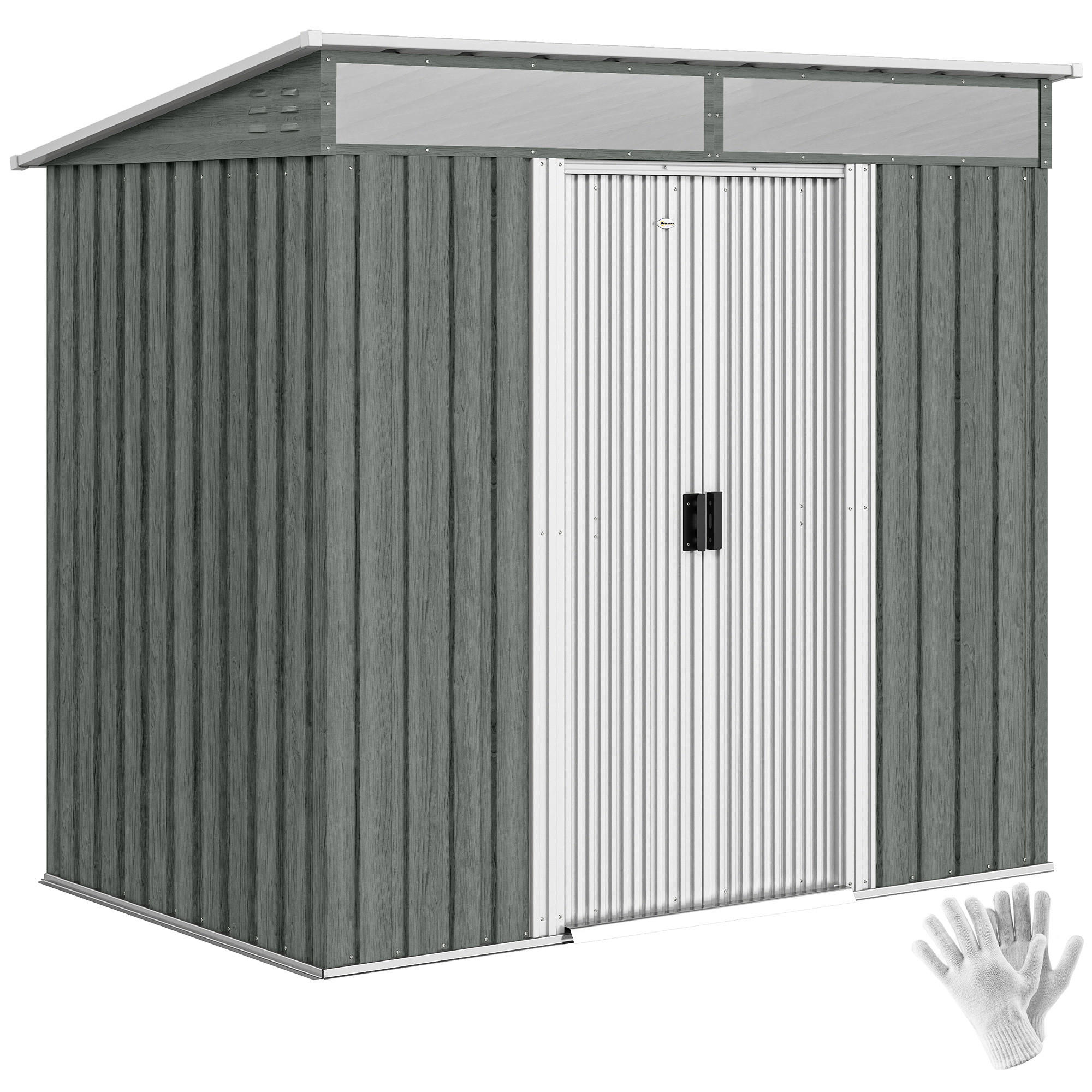 GARTENHAUS mit Schiebetüren und Stahlboden 195 x 122 x 181,5 cm ,hellgrau - Hellgrau, Metall (122/181.5/195cm) - Vallsero