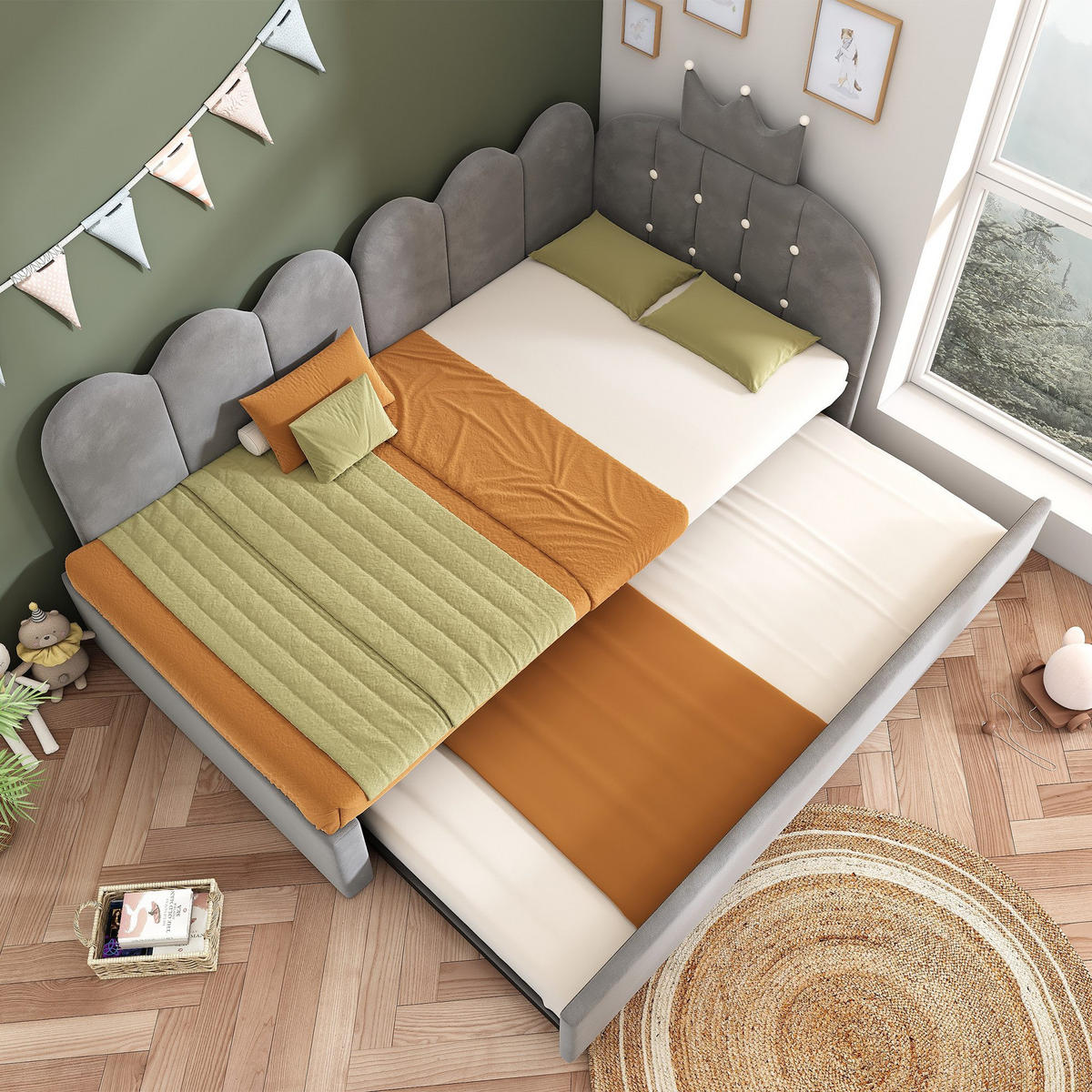 TAGESBETT 90x200cm mit Ausziehbett - Grau, Textil (90/200cm)