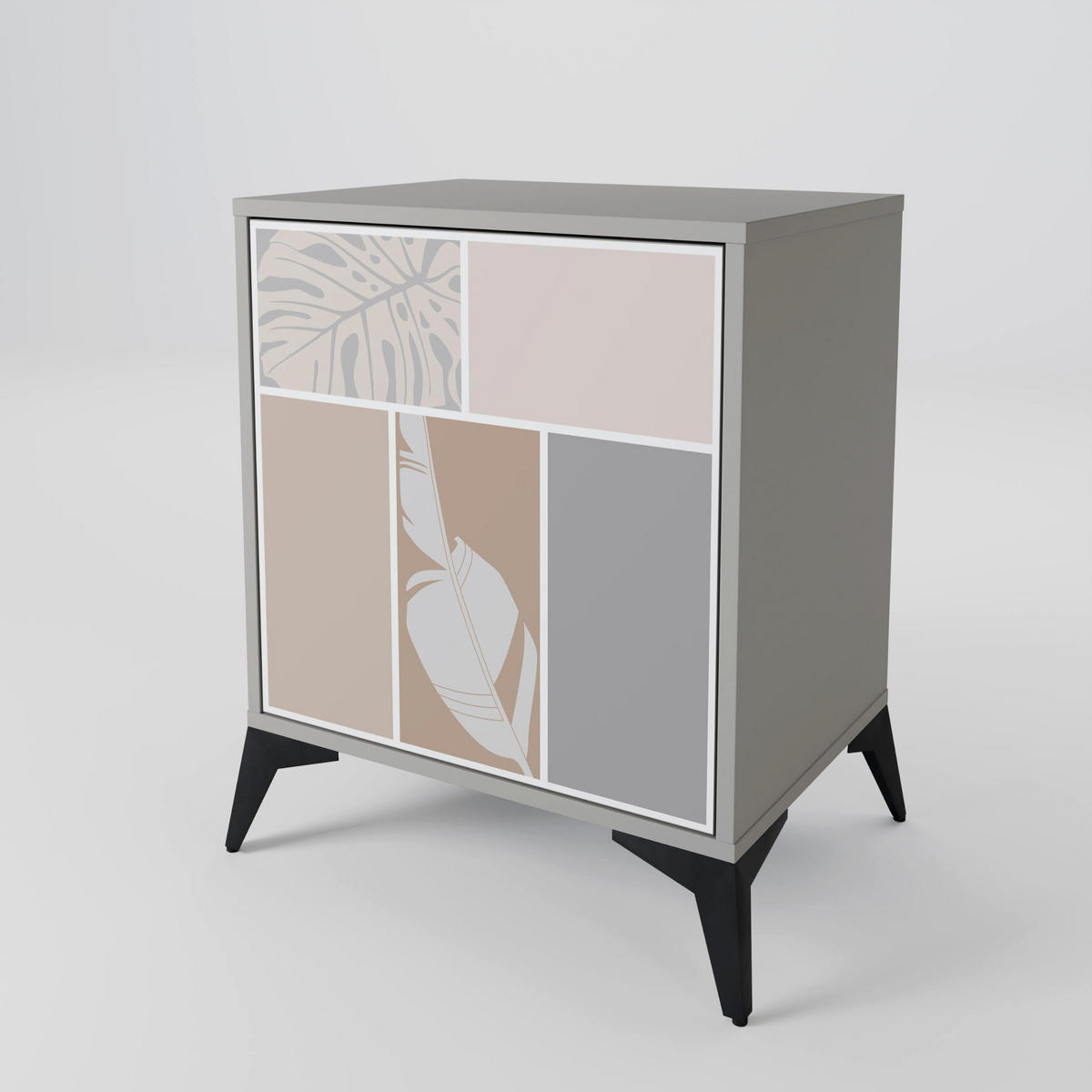 SIDEBOARD TROPICAL SHAPES, Grau, 57,5x42x75,5 cm, Goldfarbene Metallfüße - Goldfarben/Multicolor, Holzwerkstoff/Metall (57.5/75.5/42cm) - SpaceRebels