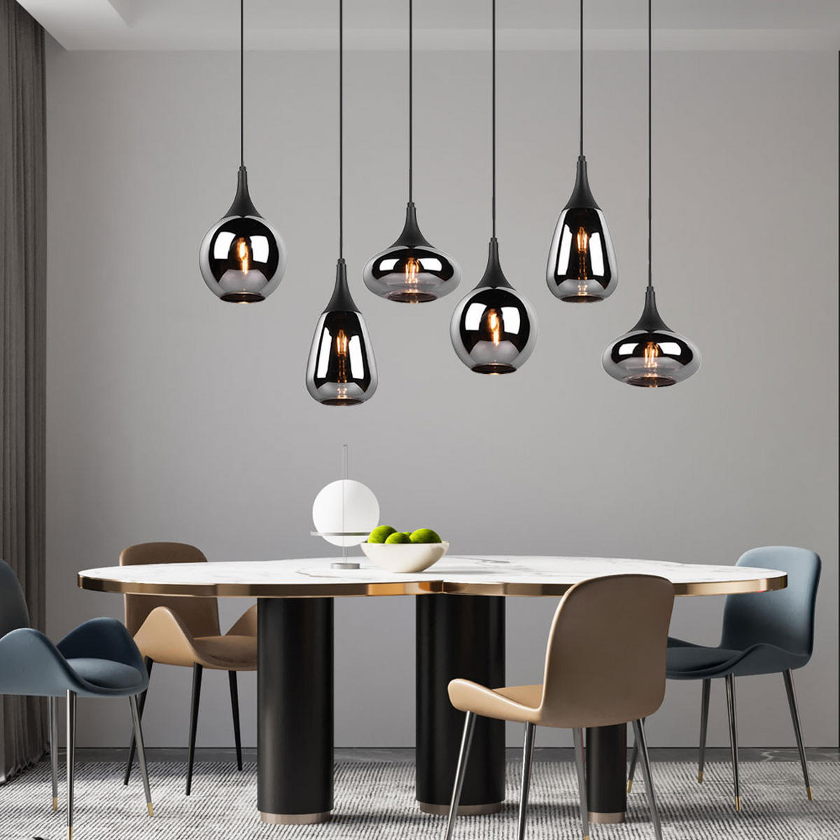 HÄNGELEUCHTE Metall Schwarz Glas Chrom 6-flammig - Schwarz, Glas (93/34/150cm)