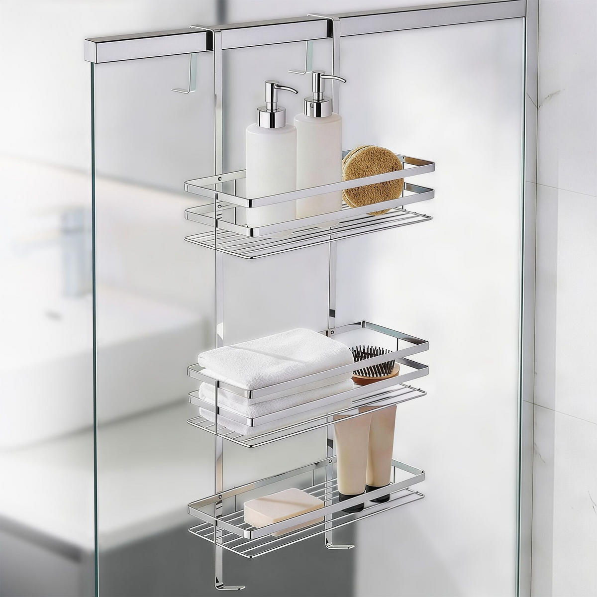 DUSCHABLAGE , 30 x 21 x 80 cm, silber - Silberfarben, Metall (21/80/30cm) - tectake