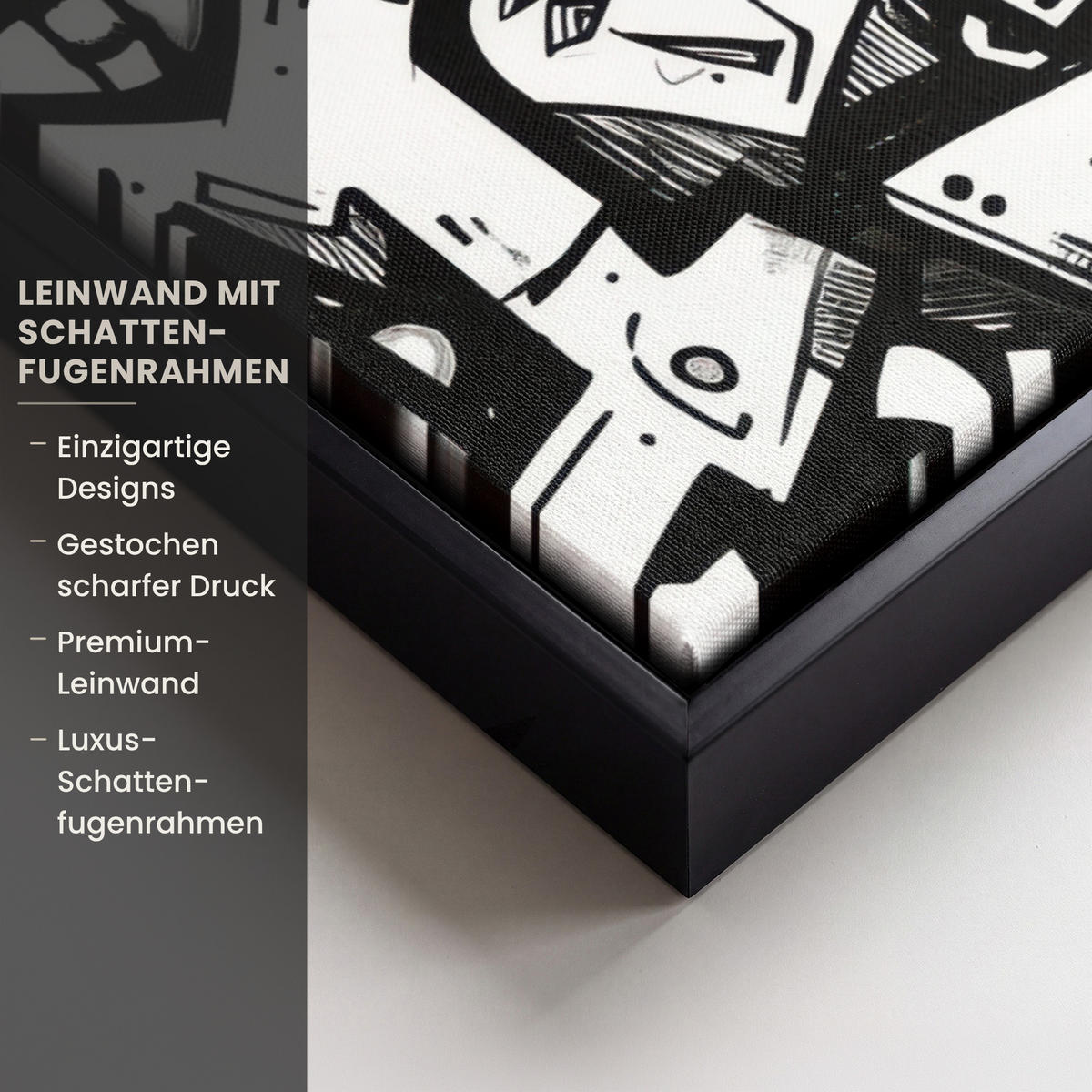 LEINWAND Bilder mit Rahmen - Formen - Buchstaben - Graffiti - Schwarz - 70x50 - Schwarz, Textil (70/50cm) - MuchoWow