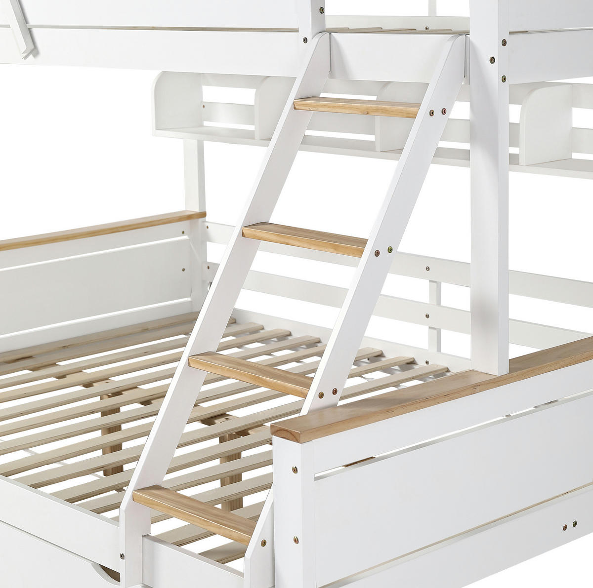 ETAGENBETT 90/200 cm & 140/200 cm in Weiß/Natur mit Windmühle, Regalen und Schubladen - Weiß, Holzwerkstoff (90/200cm) - OKMYHOME