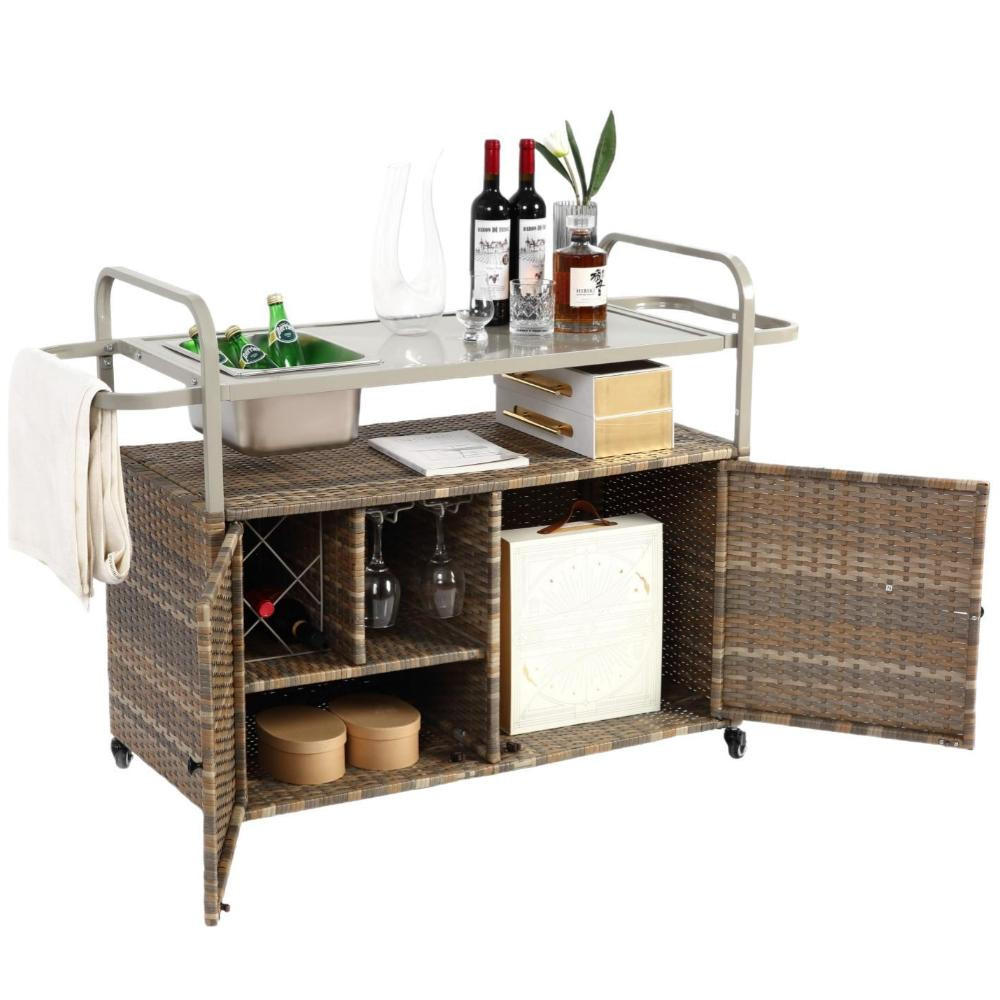 SERVIERWAGEN Küchenwagen,Outdoor Kücheninsel,Ratten,Beige - Beige, Metall (131/78/50cm) - LVHOM