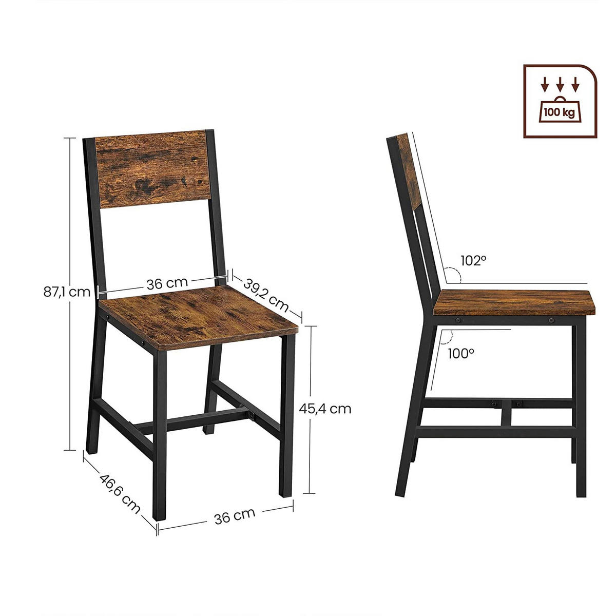 ESSZIMMERSTÜHLE N'DJAMENA 2ER-SET - Braun, Holzwerkstoff (46.6/87.1/36cm) - Hansiro