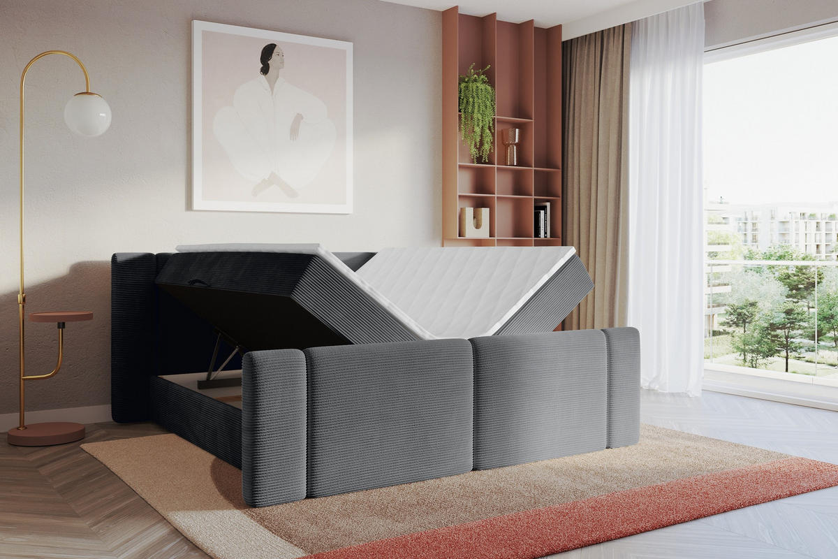 BOXBETT mit Matratze H4 - EVON Zanozek - 140x200 cm Dunkelgrau - Graphitfarben, Holzwerkstoff (140/200cm) - ALTDECOR