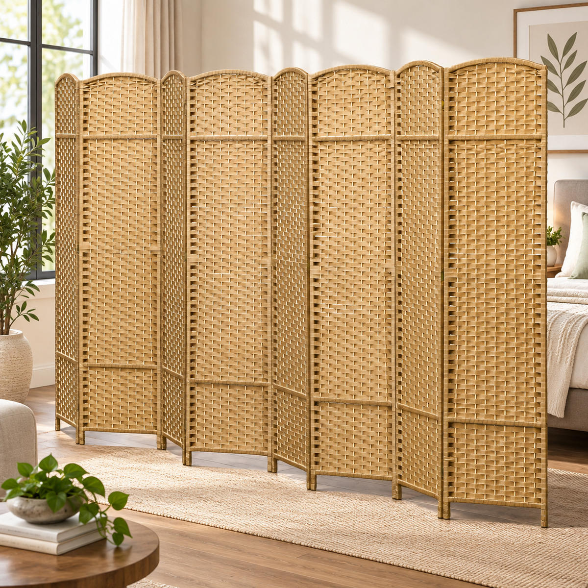 PARAVENT 8-teilig 320 x 170 cm Raumteiler Trennwand aus Kiefernholz Natur - Naturfarben, Kunststoff (1.6/170/320cm) - HOMCOM