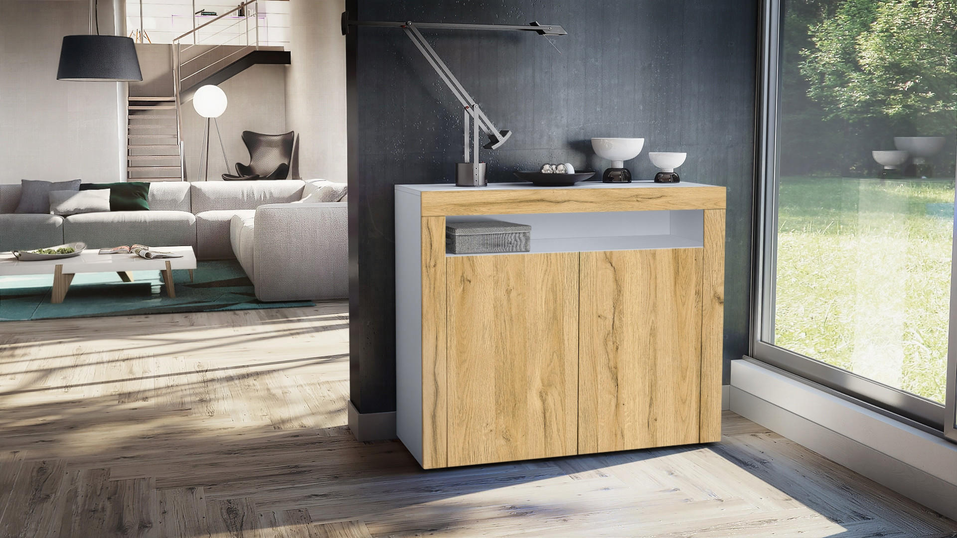 KOMMODE Valencia Eiche Natur / Eiche Natur - Eichefarben, Holzwerkstoff (108/92/40cm) - Vladon