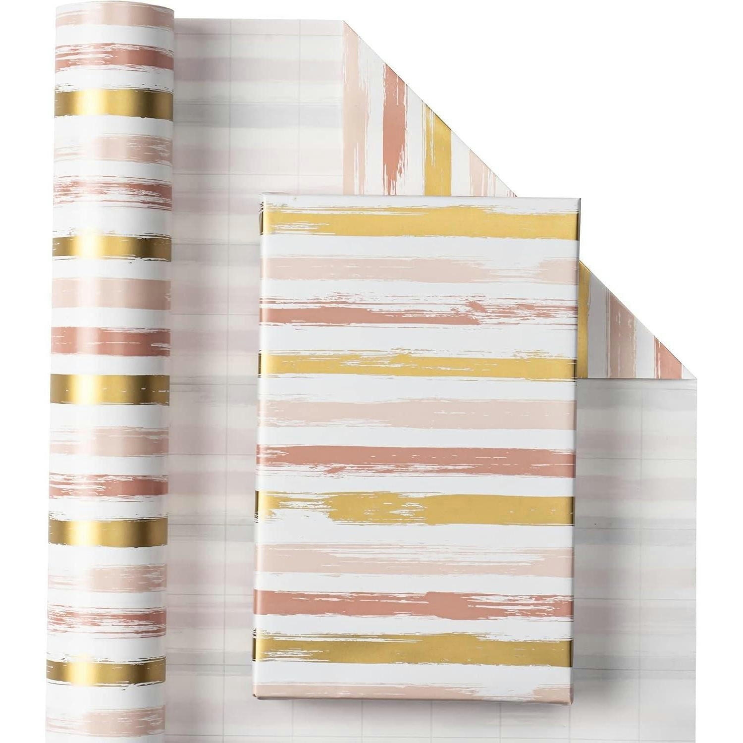 GESCHENKPAPIERROLLE Rosa/Goldene Linien 43,2 cm x 10 m - Multicolor, Papier (43.2/43.2/43.2cm)