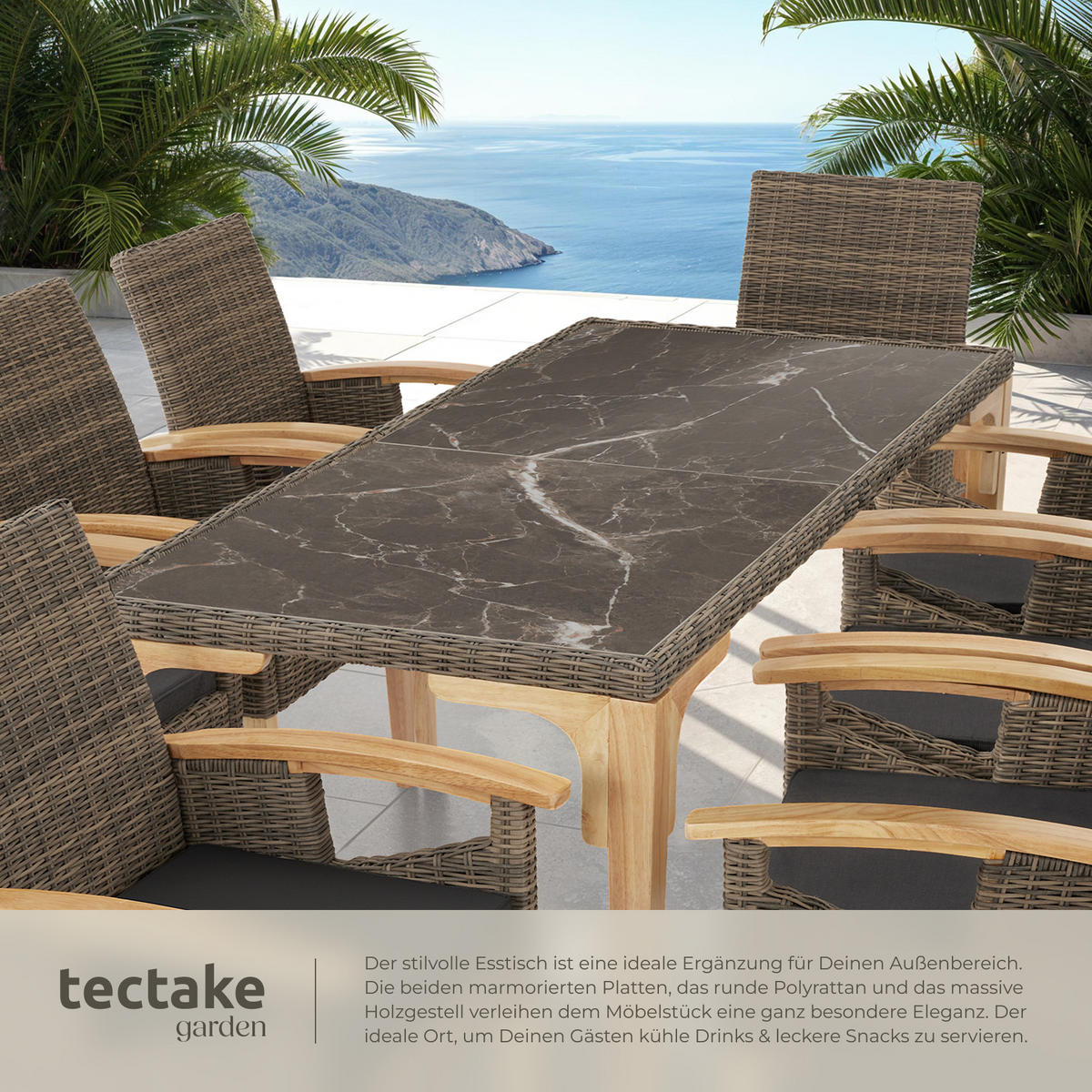 GARTENTISCH Foggia,196 x 87 x 76 cm,natur - Naturfarben, Kunststoff (196/87/76cm) - tectake