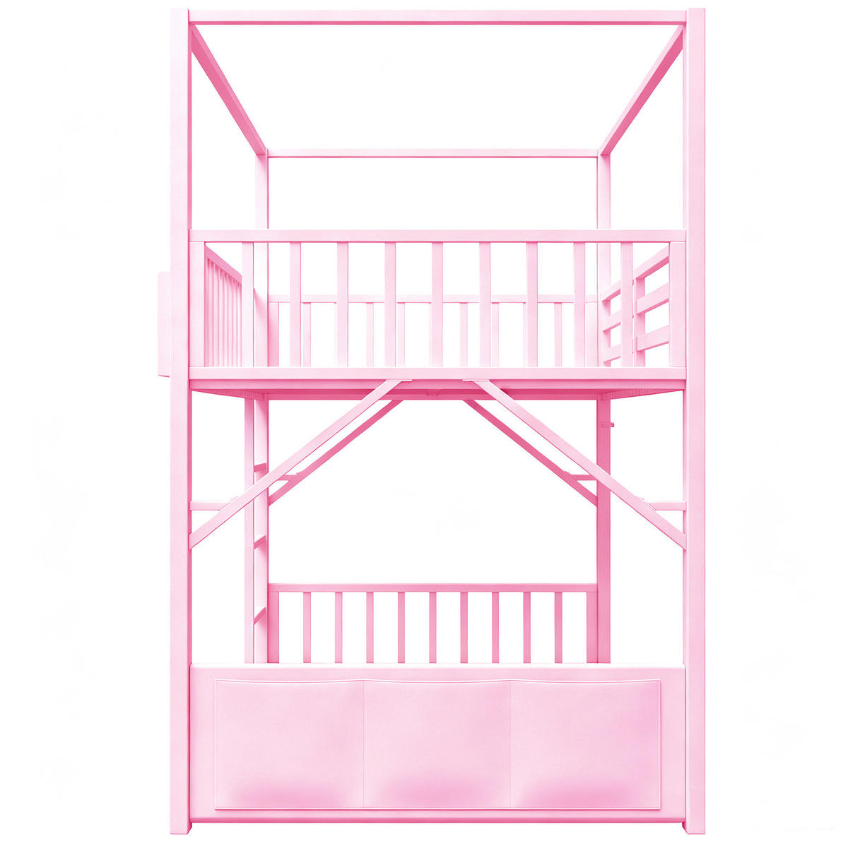 ETAGENBETT aus Metall und MDF 90x200 cm Rosa mit Dachkonstruktion, Regal und Seitentasche - Pink, Metall (90/200cm) - Modfu