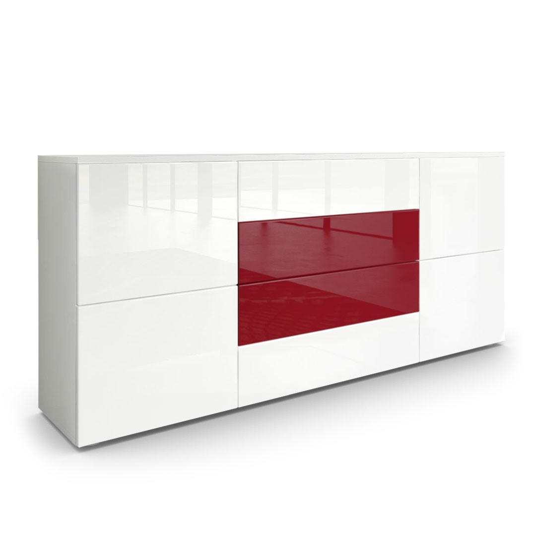 Vladon Sideboard Weiß Hochglanz, Rot 166x72x35 cm