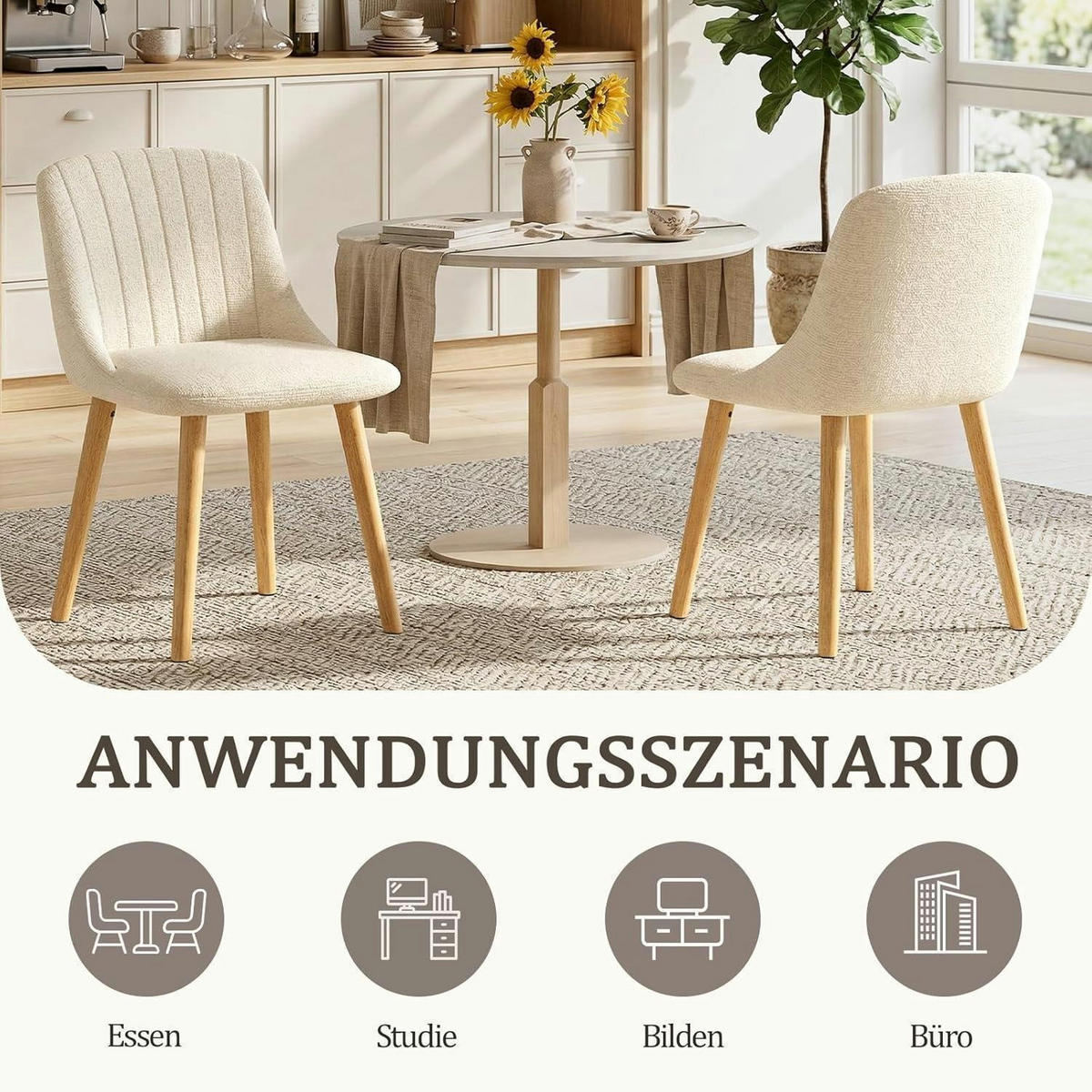 ESSZIMMERSTÜHLE 4er Set Samt Weiß Holzbeine - Weiß, Textil (48.5/81/43.5cm)
