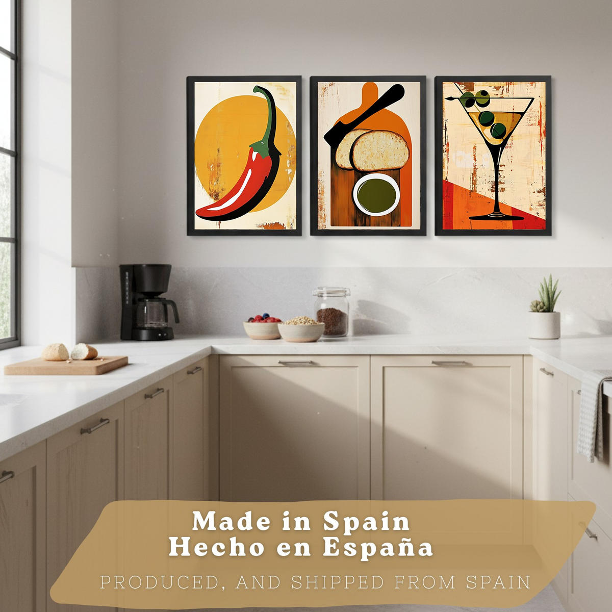 PLAKAT Sada 3 Retro 3 A3 Černý rám - černá, papír (29.7/1/42cm) - Nacnic
