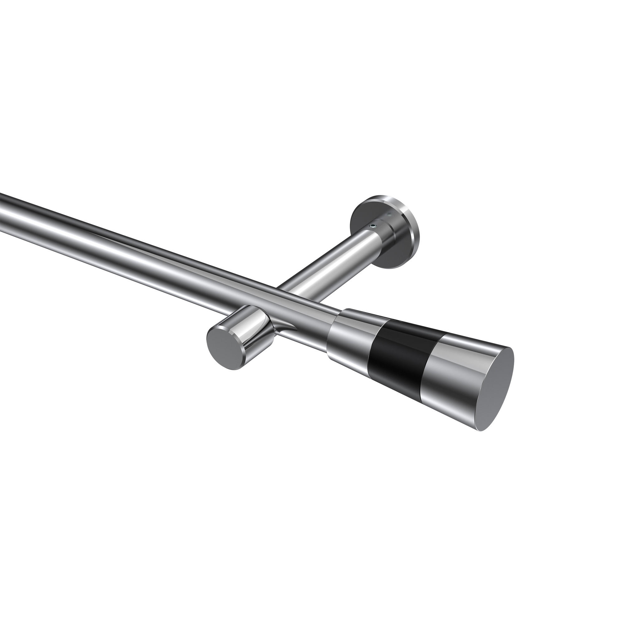 GARDINENSTANGEN-SET Prestige Tanara 100 cm, 1-läufig (ohne Ringe), 20 mm Ø Chrom - Chromfarben/Schwarz, Metall (100cm) - INTERDECO