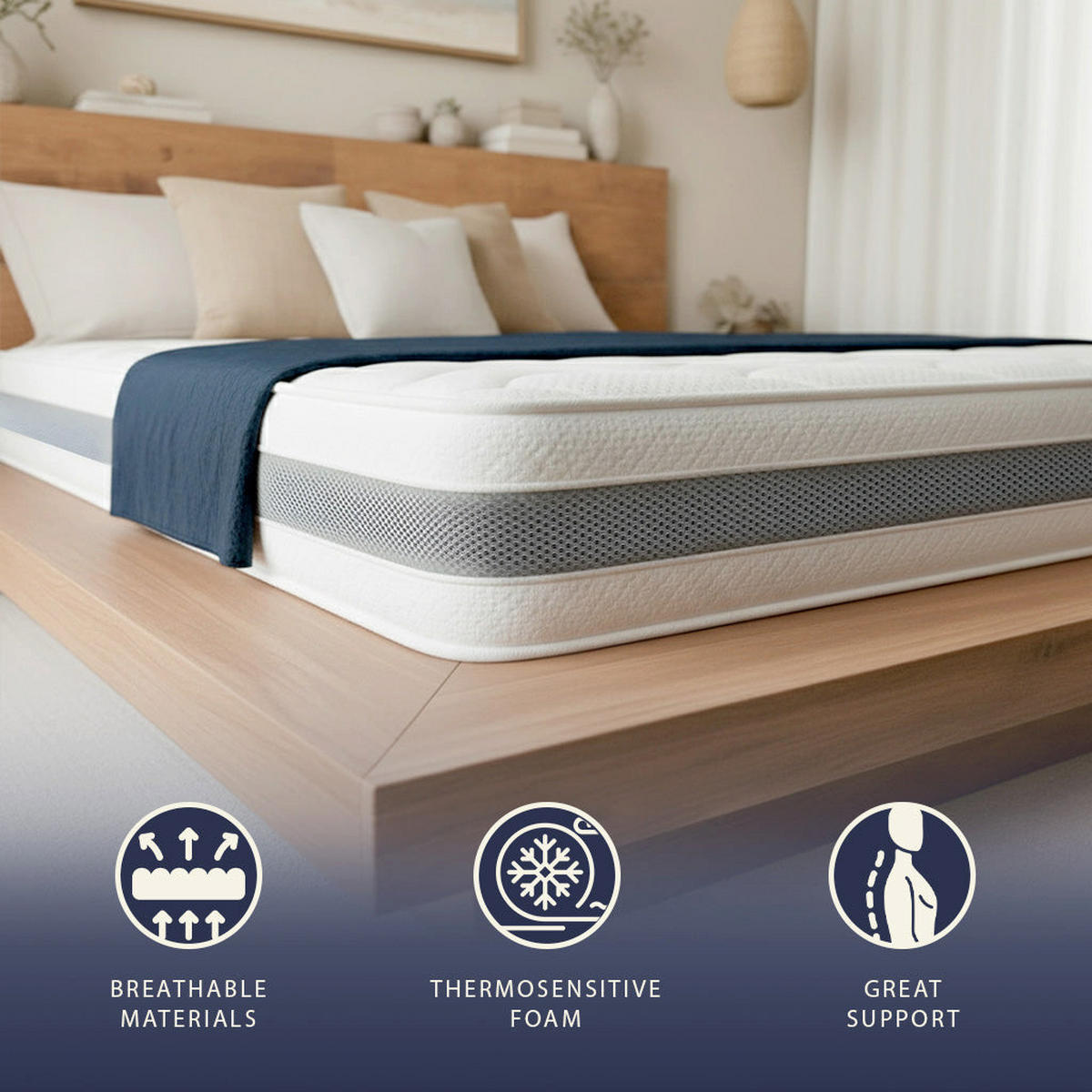 MATRATZE 160x200 | Thermosensibler Waterfoam, Hohe Festigkeit, Atmungsaktiv und Allergikerfreundlich - Weiß, Textil (160/200cm) - The White Stone