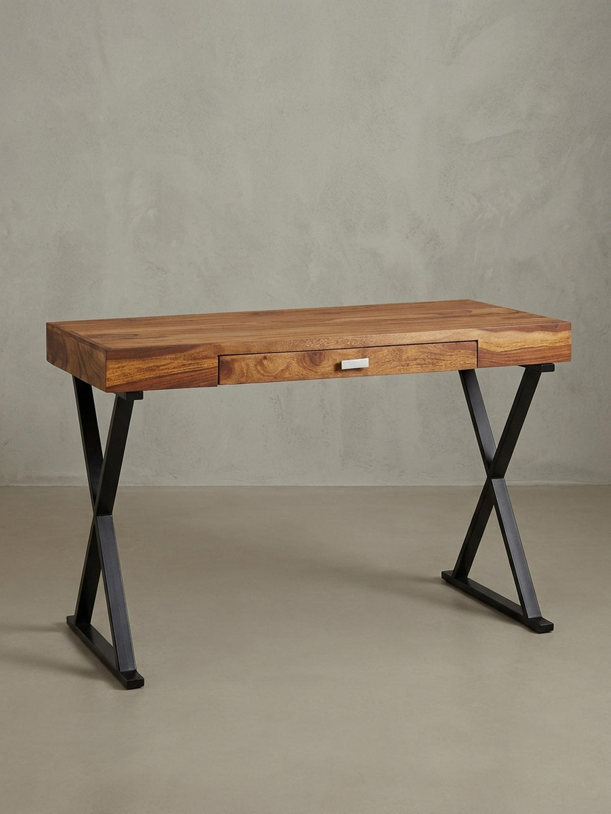 SCHREIBTISCH Massivholz X-Gestell Schublade, Schwarz 120x55x78 cm - Schwarz, Holz/Metall (55/120/78cm) - KADIMA DESIGN