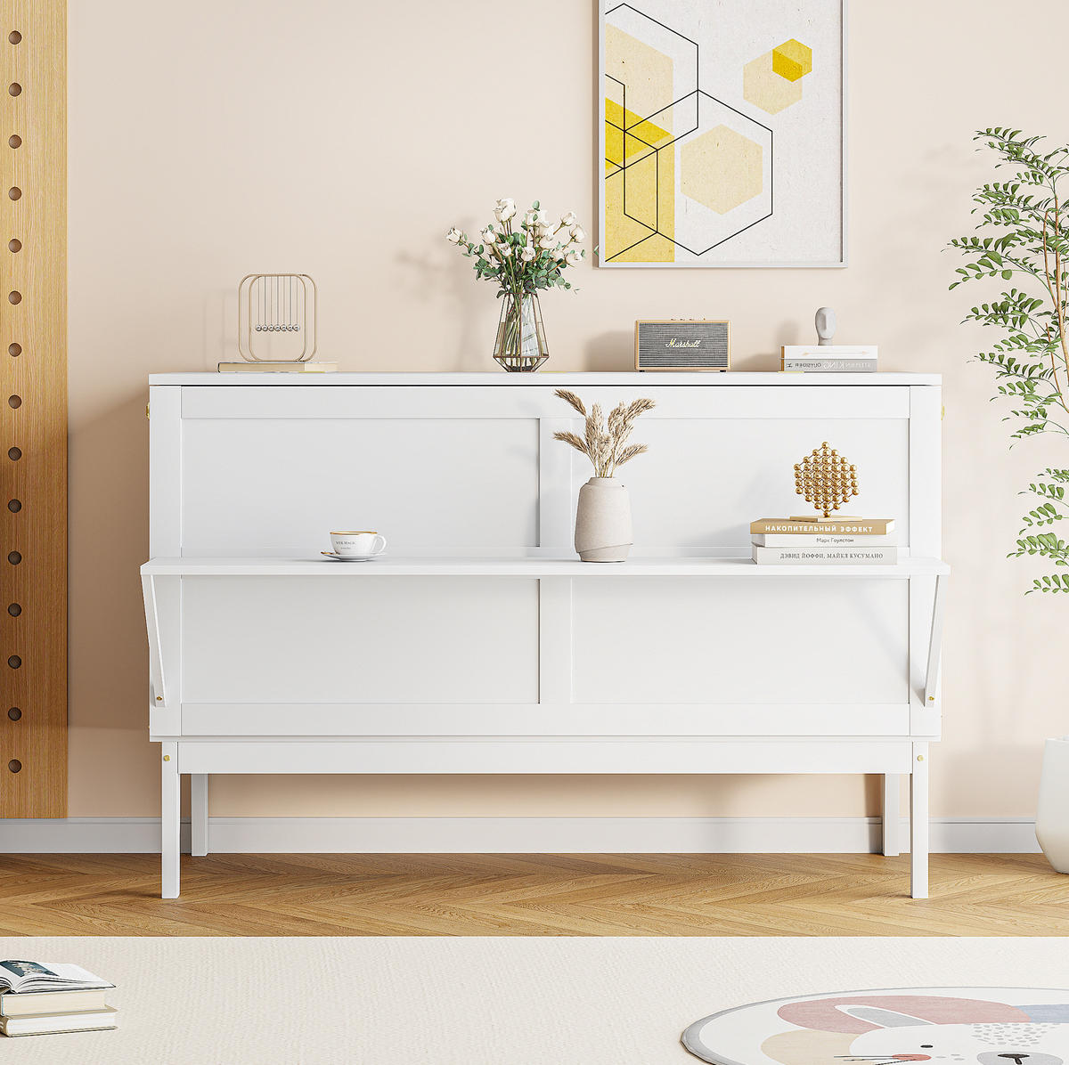 KREVET 140/200 cm s preklopnim zidnim dizajnom i prostorom za pohranu, Bijela - bijela, drvni materijal (140/200cm) - Redom