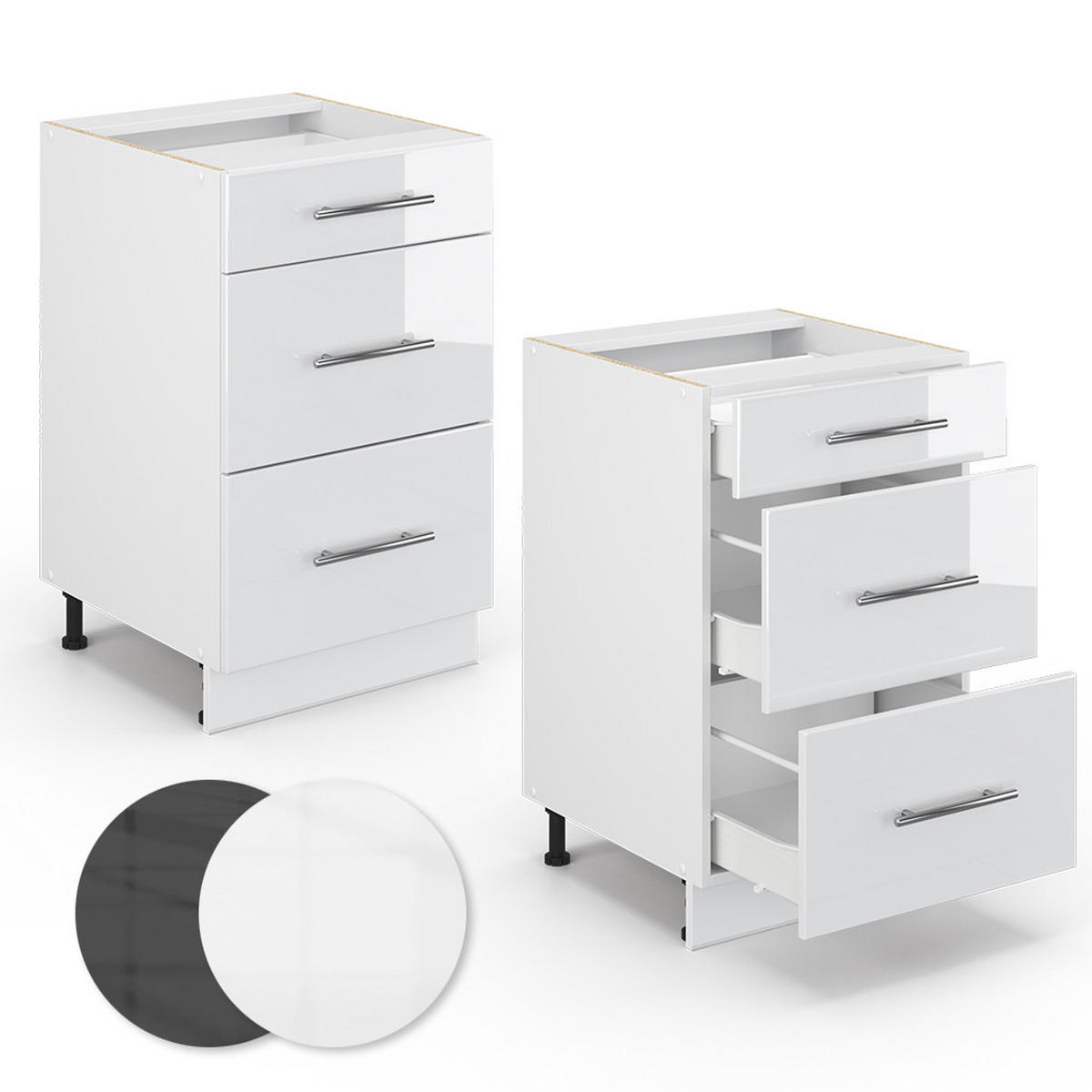 KÜCHENUNTERSCHRANK Fame-Line Weiß Hochglanz 50 cm ohne AP - Weiß Hochglanz/Weiß, Holzwerkstoff (50/82/51.6cm) - Vicco