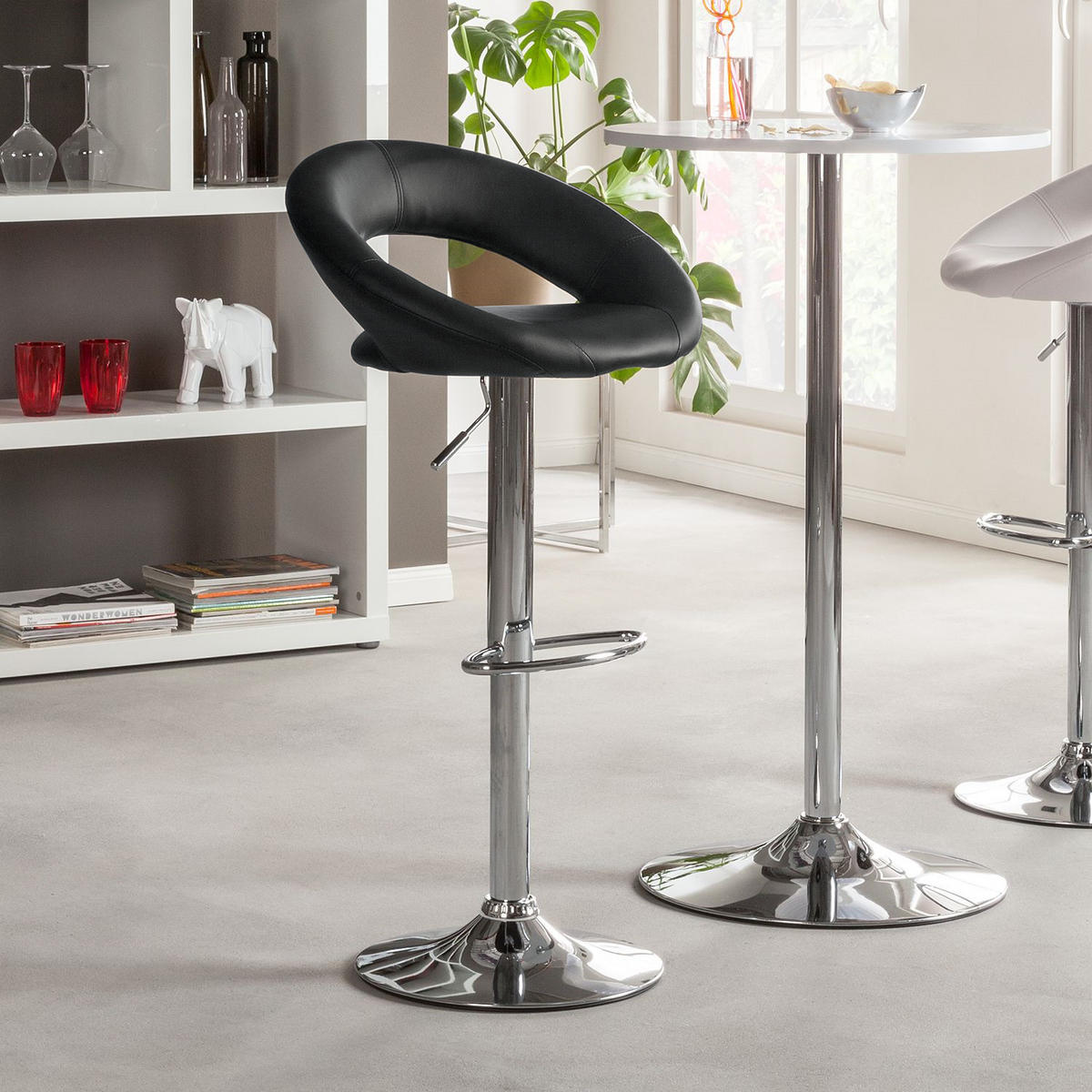 BARSTUHL - Metall / Kunstleder - Chromfarben/Schwarz, Leder/Kunststoff (55/82/51cm) - home24