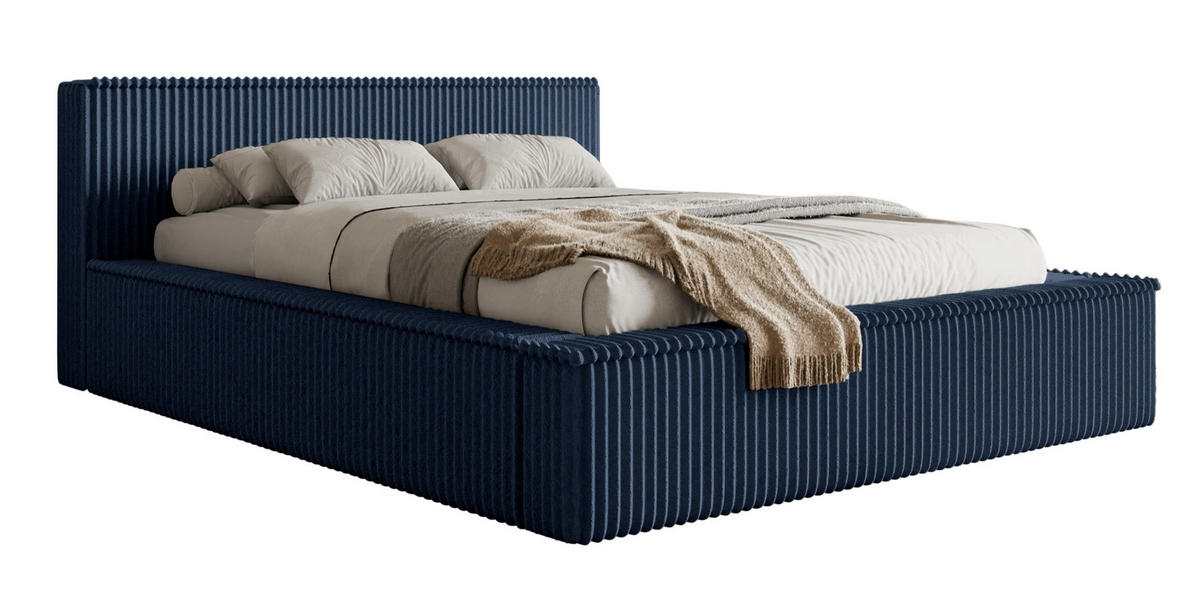 POLSTERBETT AFFOLIO Dunkelblau 180x200 cm - Schwarz/Dunkelblau, Holz/Textil (180/200cm) - Selsey