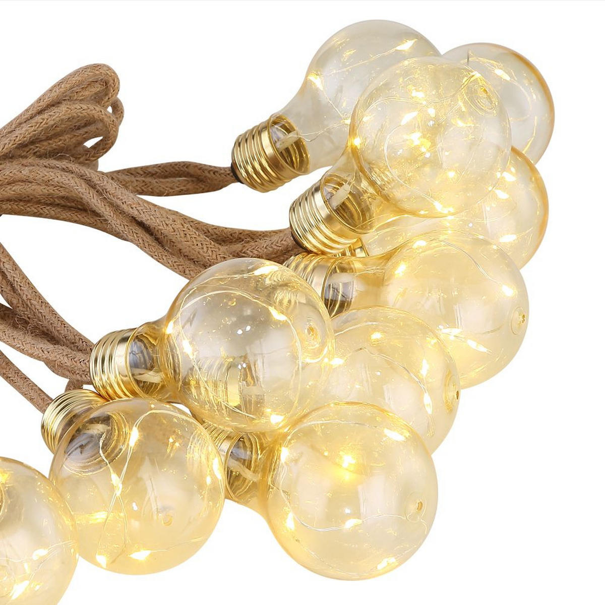 LED AUSSENLEUCHTE Solar Lichterkette Braun Hanfseil - Braun, Kunststoff (570/6/10.6cm) - Globo Lighting