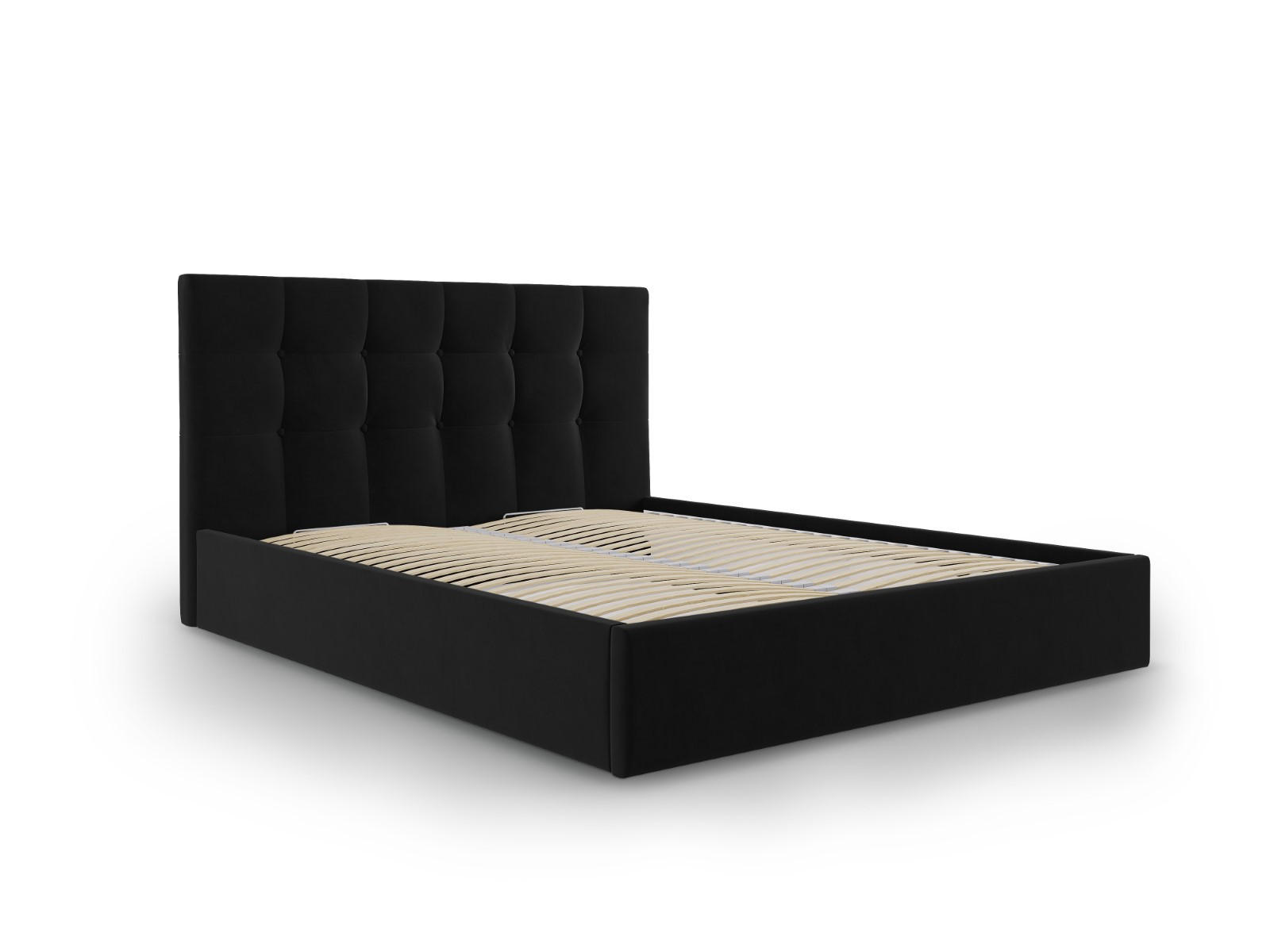 BETT mit Bettkasten und Kopfteil Phaedra aus Samt schwarz 160x200cm - Schwarz, Textil (160/200cm) - Micadoni