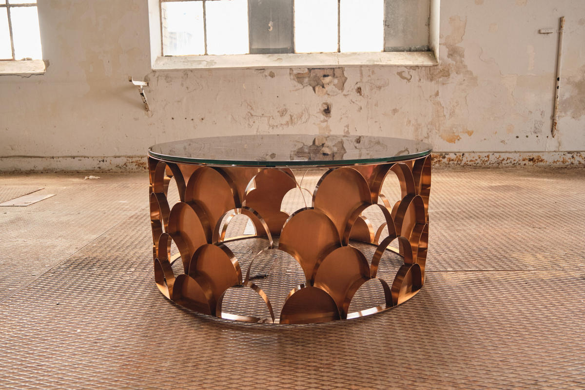 COUCHTISCH MEDINA Rosé Glas - Roségold/Rosa, Glas/Metall (100/100/45cm) - KAWOLA