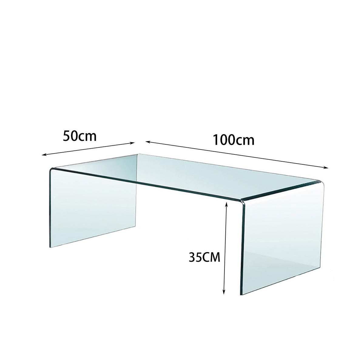 COUCHTISCH Transparent aus gebogenem Sicherheitsglas - Transparent, Glas (100/50/35cm)