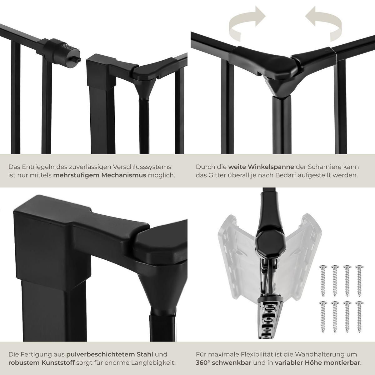 KAMINSCHUTZGITTER Agni, inklusive Wandhalterung, schwarz - Schwarz, Metall (3/71.5/289.3cm) - tectake