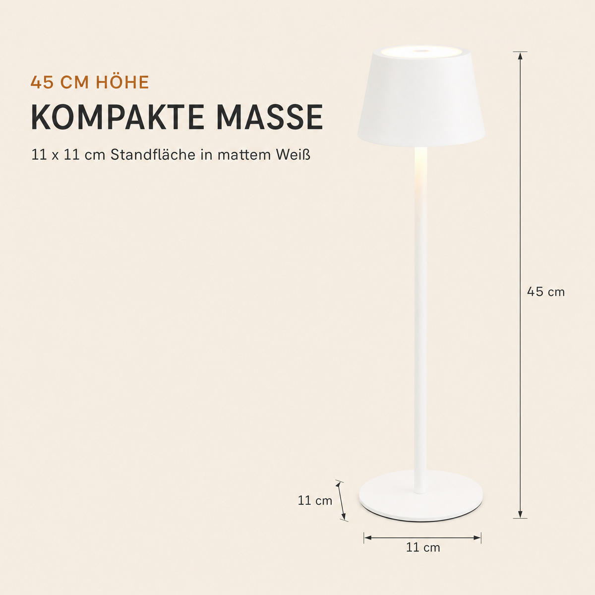 LED-TISCHLAMPE Akku 3-in-1 Weiß dimmbar Flaschenaufsatz 26/45 cm Touch IP54 - Weiß, Kunststoff (11/11/45cm) - Northpoint