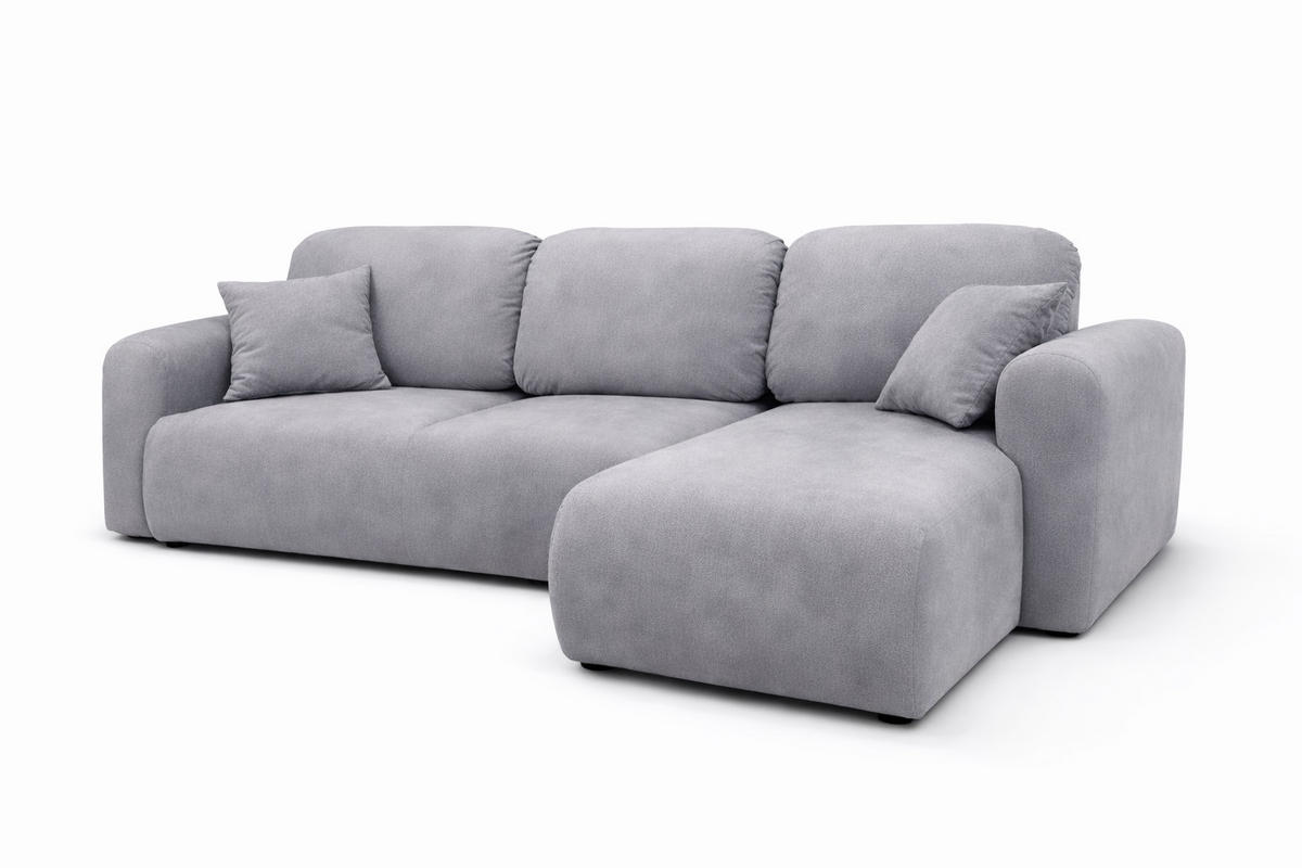 ECKSOFA Mit Schlaffunktion Und Bettkasten, Sofa L-Form Bingo L, Veloursstoff Salvador, Grau, Rechts - Grau, Holz (250/142cm) - Kaiser Möbel