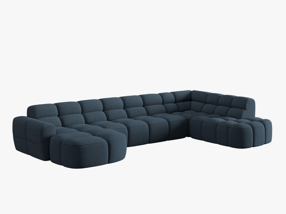 PANORAMASOFA rechts Lisa aus strukturiertem Stoff dunkelblau 7 Sitzplätze - Dunkelblau, Textil (234/77/387cm) - Micadoni