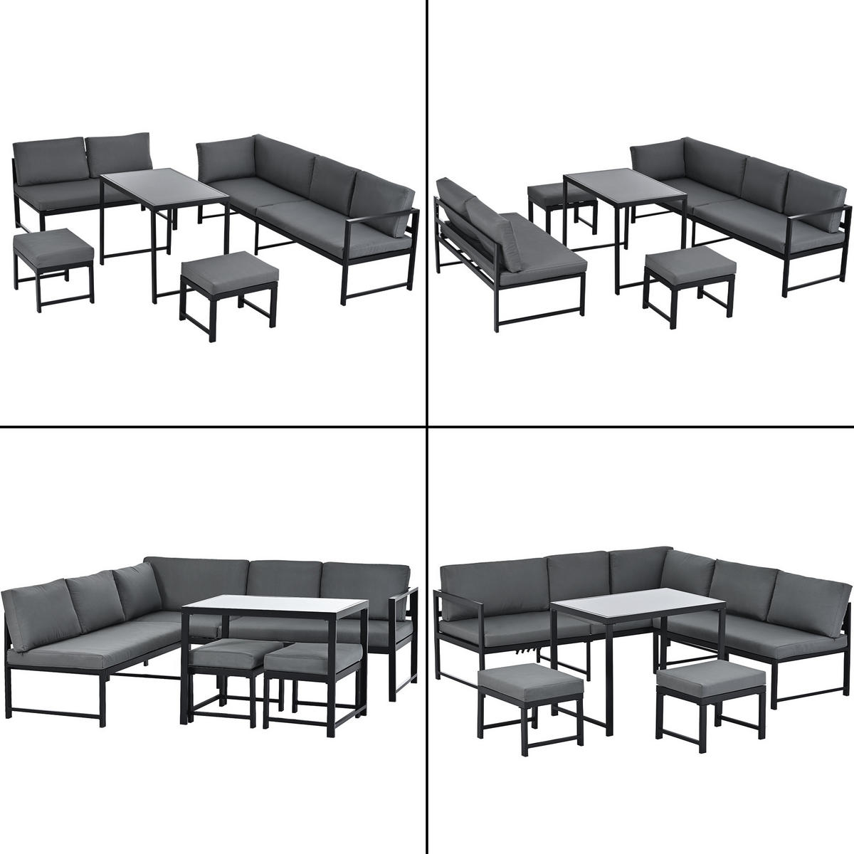 GARTENLOUNGE-SET mit Liegefunktion,Gartenmöbel-Set mit verstellbarer Rückenlehne,grau - Dunkelgrau/Schwarz, Textil/Metall - STILVORA