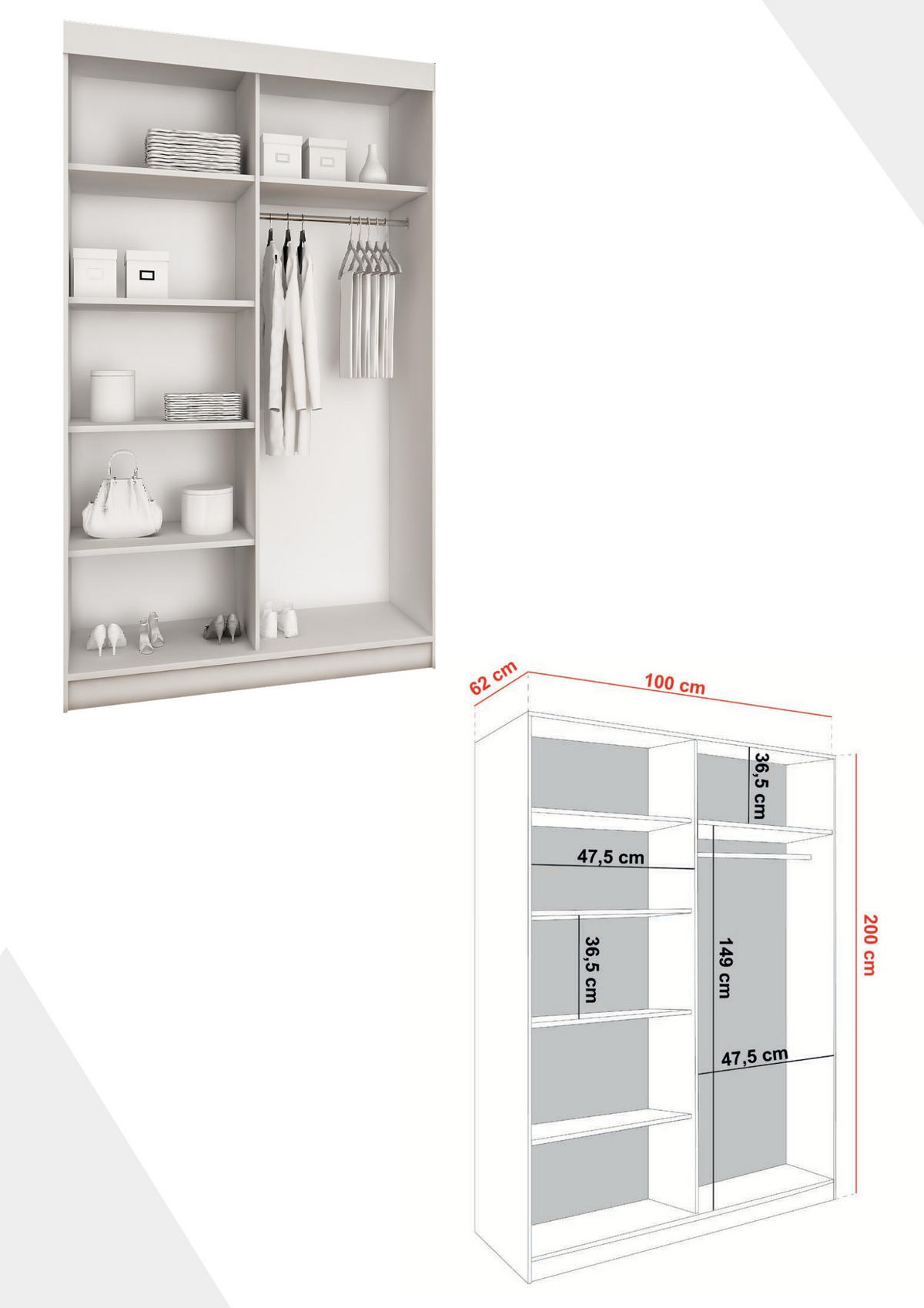 SCHIEBETÜRENSCHRANK ARI 1 mit Spiegel 100 - weiß - Weiß, Holzwerkstoff (100/200/62cm) - Kier Furniture