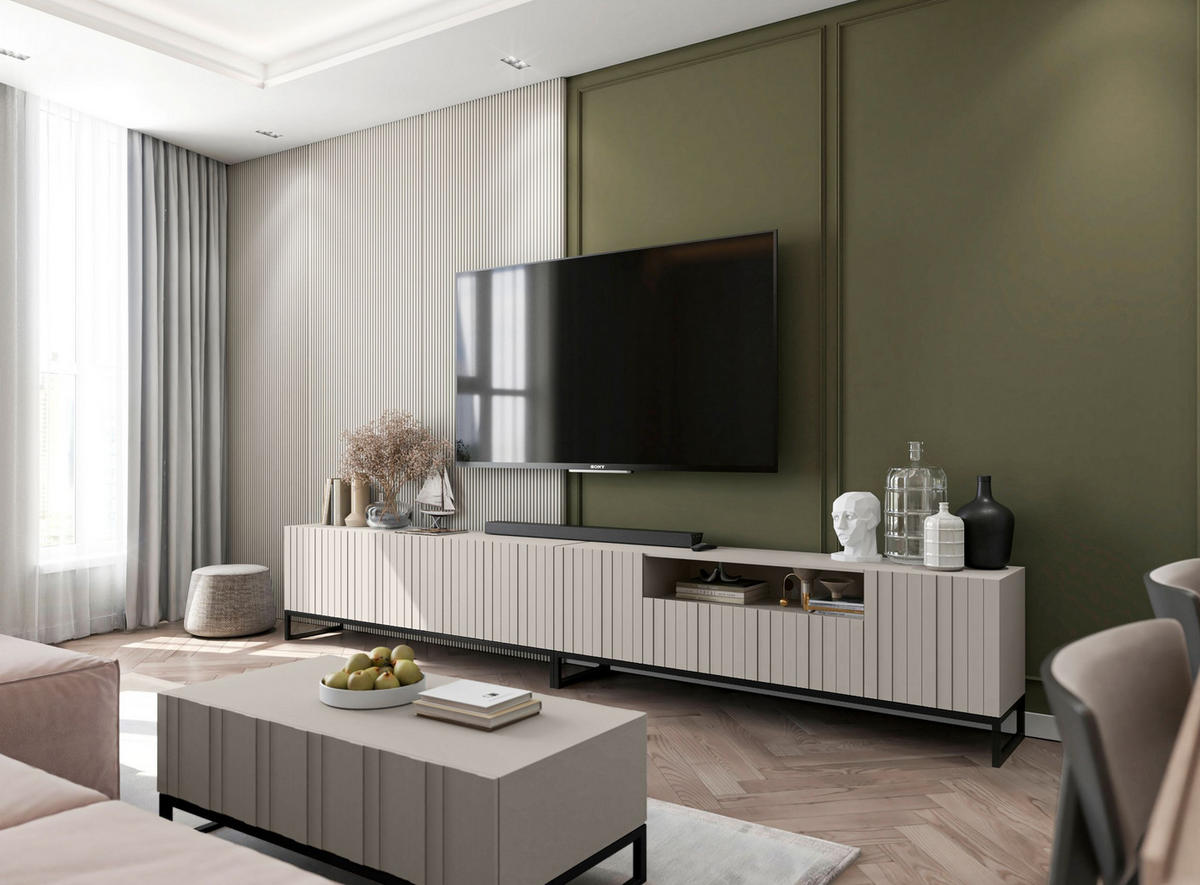 TV-LOWBOARD 2er-Set Elpis2 Kaschmir matt mit schwarzem Metallrahmen 150 cm - Kaschmir, Holzwerkstoff (300/51.5/36.5cm) - Meble Lindner