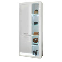 VITRINE weiß Hochglanz 80 cm, Vitrinenschrank mit 10 Fächern - Weiß Hochglanz/Silberfarben, Glas/Holzwerkstoff (80/195/37cm) - Furn.Design