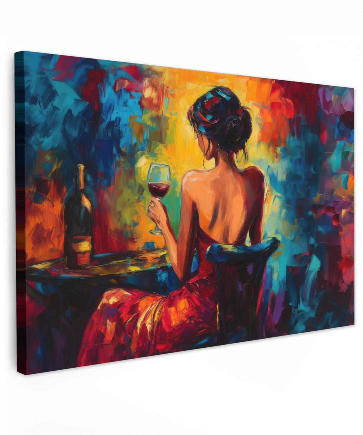 LEINWANDBILD Wein - Frau - Stimmungsvoll - Farbenfroh Wohnzimmer Groß 120x80 cm - Bordeaux, Textil (120/80cm) - MuchoWow