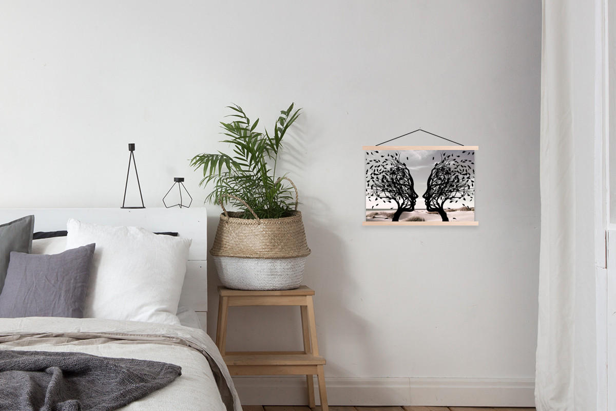 POSTER Strand - Meer - Menschen - Baum - Moderne Kunst 60x40 cm - Hellgrau, Textil (60/40/0.15cm) - MuchoWow