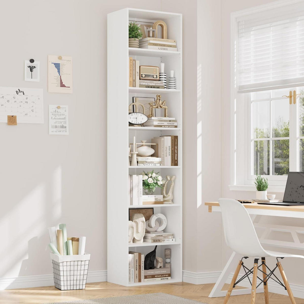 BÜCHERREGAL 220 cm weiß 7 Fächer - Weiß, Holzwerkstoff (48/220/30cm)