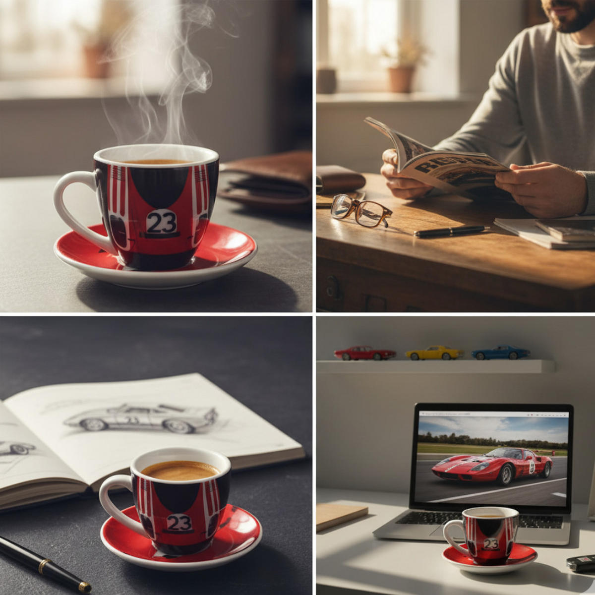 ESPRESSOTASSE 917 KH Coupé Rot Schwarz, Limited Edition, Porzellan, Sammlertasse, Espressobecher, Heißgetränke, Design Tasse, Motorsport Design - Rot/Schwarz, Keramik (0.08L) - Porsche
