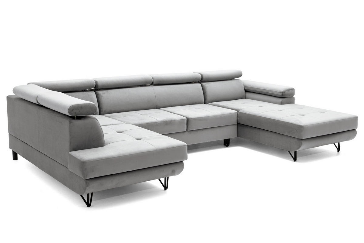 ECKSOFA U-Form JUNIOR U Links mit Schlaffunktion 128x254 Velours Grau - Schwarz/Grau, Holz/Textil (323/90/184cm) - Muffo