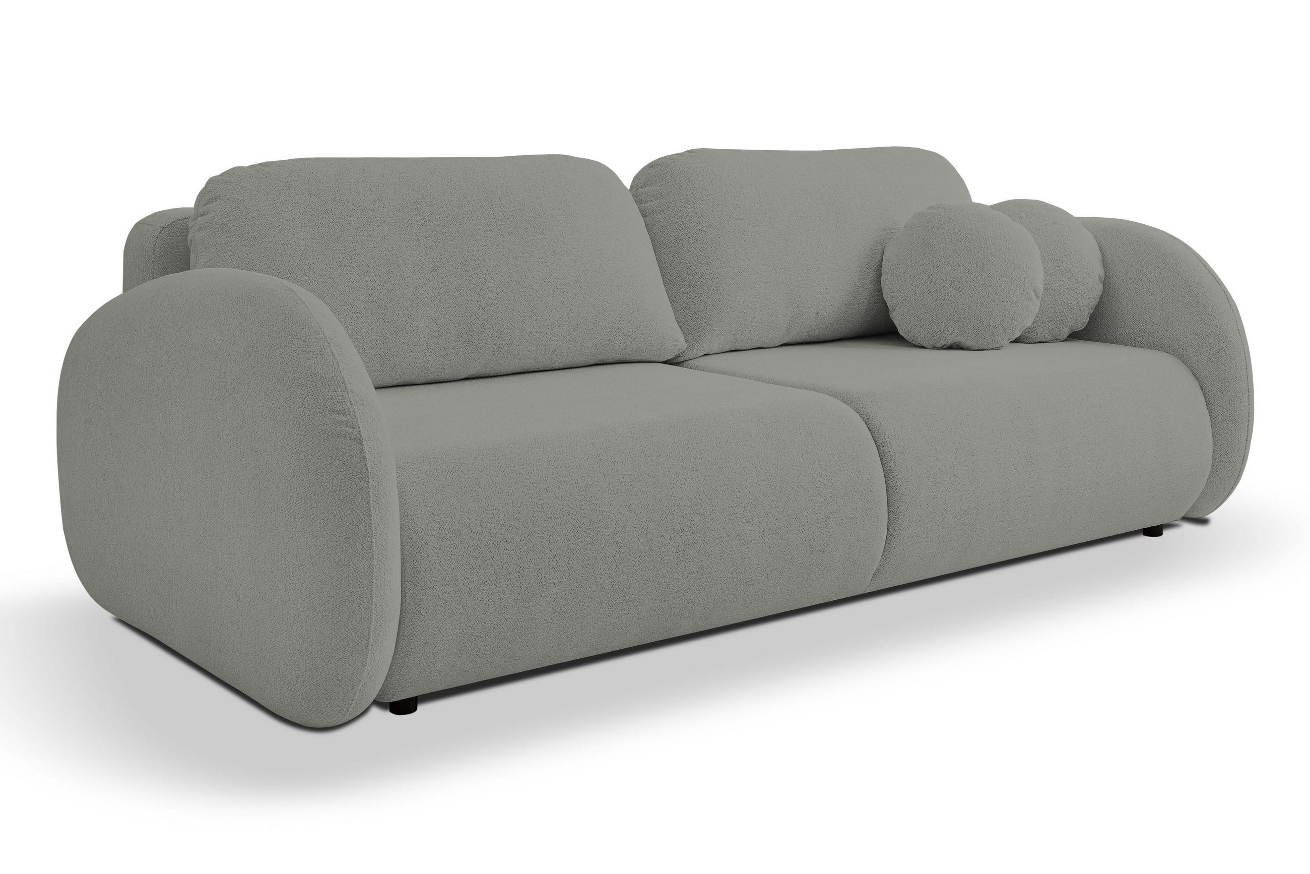 SOFA LOOP Schlaffunktion & Bettkasten PUR-Schaum Schwarze Kunststofffüße skandinavischer Stil lose Rückenkissen freistehend 234x112x86 cm Dark grey - Dunkelgrau, Holz/Textil (234/86/112cm) - DomoHome