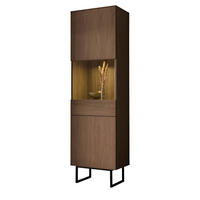 VITRINE in Nussbaum 58 x 200 cm, Vitrinenschrank mit Push-to-Open - Nussbaumfarben/Schwarz, Glas/Holzwerkstoff (58/200/40cm) - Furn.Design