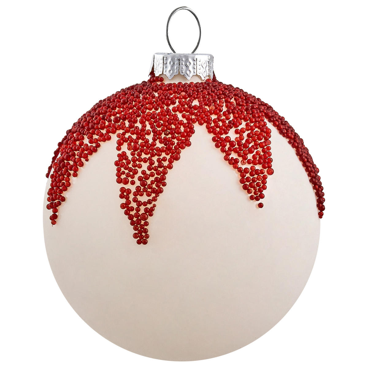 WEIHNACHTSKUGEL 50er Set Glas Rot/Weiß Snowflake - Rot/Weiß, Glas (8/14/8cm) - Beliani