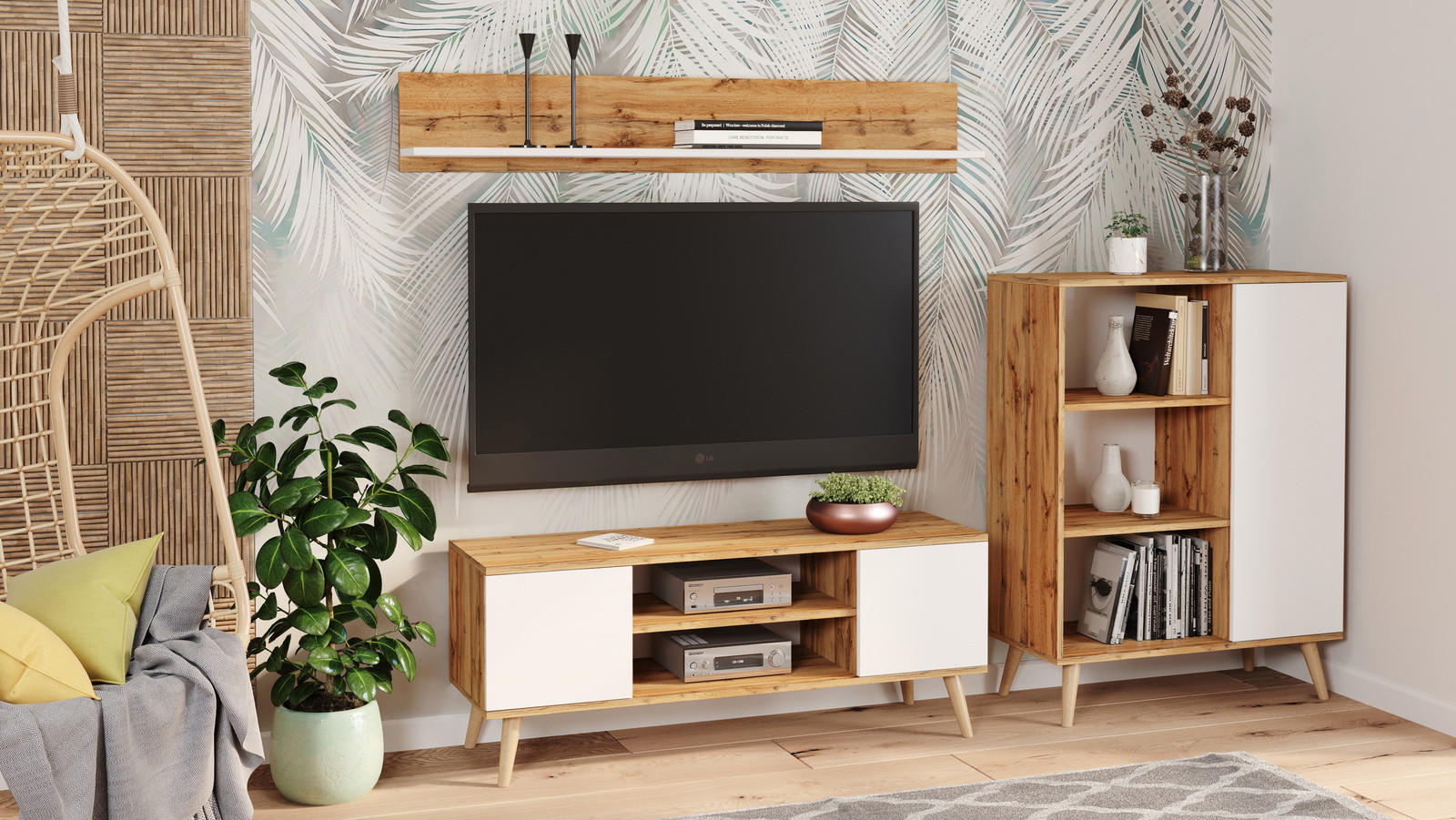 LOWBOARD Focus - Eichefarben/Weiß, Holzwerkstoff (40/50/135cm) - RAUMHIRSCH FURNITURE