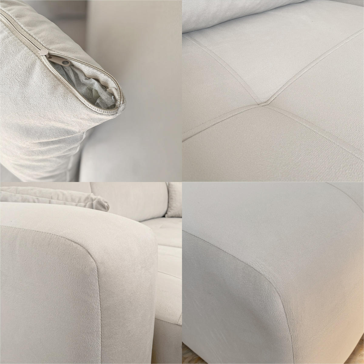 ECKSOFA Creme Velours mit Bettkasten und Schlaffunktion - Creme, Textil (248/145cm) - Idohome