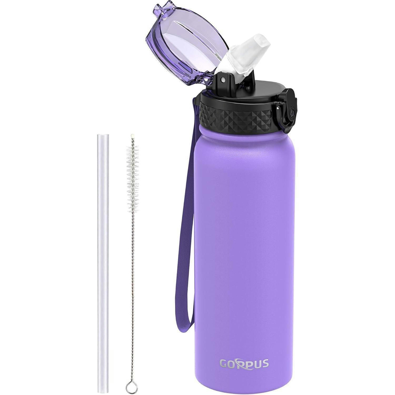 TRINKFLASCHE 600 ml Violett mit Strohhalm - Lila, Metall (7/7cm)